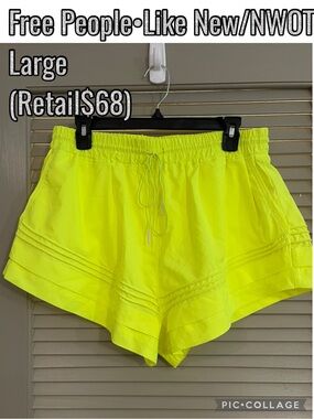 Free People Neon Yellow High-Rise Drawstring Athletic Shorts